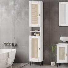 Hochschrank >WZ-0800< 2 Türen, 2 Fächer, Kiefer massiv weiß lackiert - 35x190x32 (BxHxT)