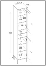 Hochschrank >WZ-0800< 2 Türen, 2 Fächer, Kiefer massiv weiß lackiert - 35x190x32 (BxHxT)