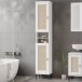 Hochschrank >WZ-0800< 2 Türen, 2 Fächer, Kiefer massiv weiß lackiert - 35x190x32 (BxHxT)