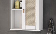 Hängeschrank >WZ-0800< 1 Tür, 2 Fächer, Kiefer massiv weiß lackiert - 52x70x21 (BxHxT)