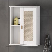 Hängeschrank >WZ-0800< 1 Tür, 2 Fächer, Kiefer massiv weiß lackiert - 52x70x21 (BxHxT)