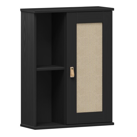 Hängeschrank >WZ-0800< 1 Tür, 2 Fächer, Kiefer massiv schwarz lackiert - 52x70x21 (BxHxT)