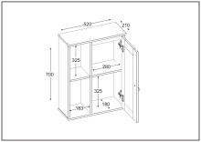 Hängeschrank >WZ-0800< 1 Tür, 2 Fächer, Kiefer massiv schwarz lackiert - 52x70x21 (BxHxT)