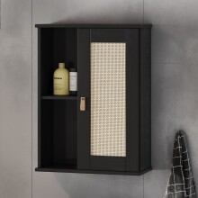 Hängeschrank >WZ-0800< 1 Tür, 2 Fächer, Kiefer massiv schwarz lackiert - 52x70x21 (BxHxT)