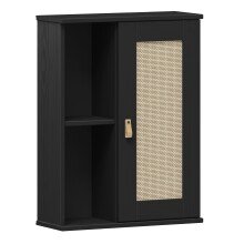 Hängeschrank >WZ-0800< 1 Tür, 2 Fächer, Kiefer massiv schwarz lackiert - 52x70x21 (BxHxT)