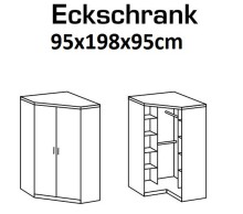 Eckkleiderschrank >Click< in Eiche Sägerau Dekor - 95x198x95 (BxHxT)
