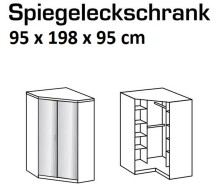Eckkleiderschrank >Click< in weiss Dekor / Spiegel - 95x198x95 (BxHxT)