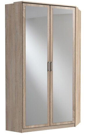 Eckkleiderschrank >Click< Eiche Sägerau / Spiegel - 95x198x95 (BxHxT)