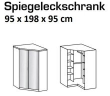 Eckkleiderschrank >Click< Eiche Sägerau / Spiegel - 95x198x95 (BxHxT)