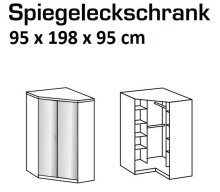 Eckkleiderschrank >Click< Plankeneiche / Spiegel - 95x198x95 (BxHxT)