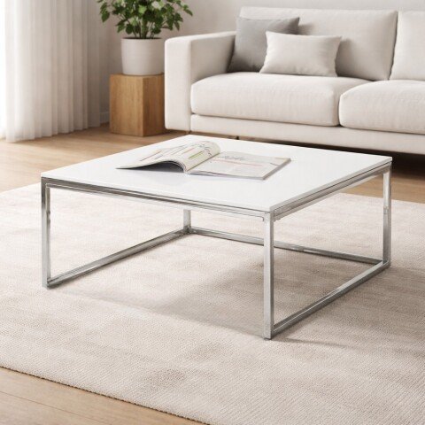 Couchtisch >Reno< in MDF weiß, Metall verchromt - 70x40x70cm (BxHxT)