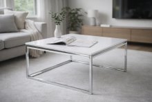 Couchtisch >Reno< in MDF weiß, Metall verchromt - 70x40x70cm (BxHxT)