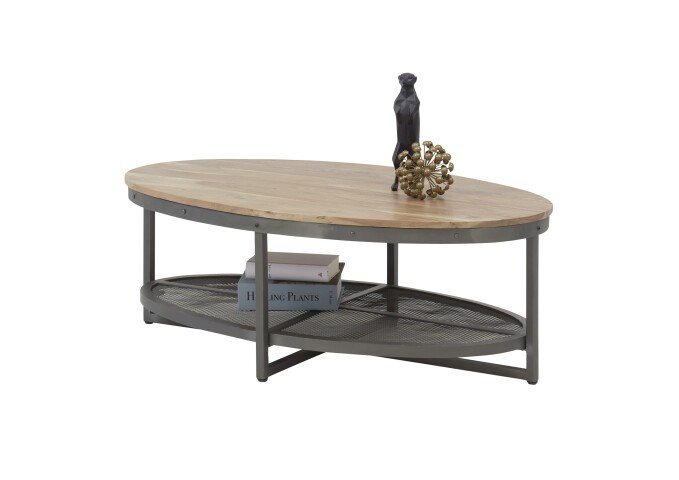 Couchtisch >Moca< Akazie massiv / Metall schwarz / Gitterablage - 121x44x71cm (BxHxT)