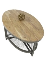 Couchtisch >Moca< Akazie massiv / Metall schwarz / Gitterablage - 121x44x71cm (BxHxT)