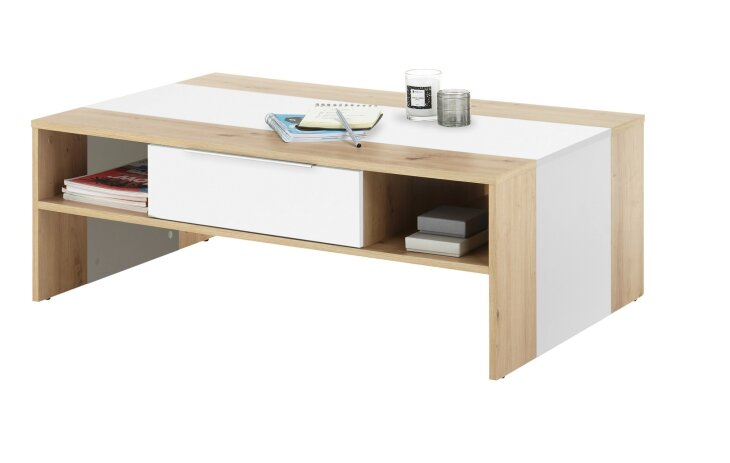 Couchtisch >Malou< 2 Schübe, Artisan Eiche Dekor / weiss - 110x39x70cm (BxHxT)