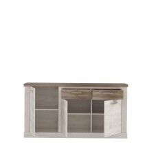 Sideboard >DURO< 3 Türen, Pinie Weiss / Eiche Antik Dekor - 172,2x90,3x41,3cm (BxHxT)