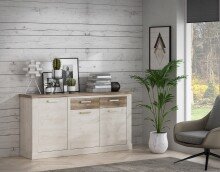 Sideboard >DURO< 3 Türen, Pinie Weiss / Eiche...