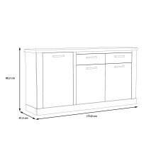 Sideboard >DURO< 3 Türen, Pinie Weiss / Eiche Antik Dekor - 172,2x90,3x41,3cm (BxHxT)