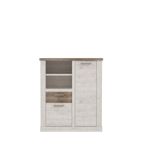 Highboard >DURO< 2 Türen, Pinie Weiss / Eiche Antik Dekor - 109,8x128,3x41,3cm (BxHxT)