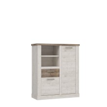 Highboard >DURO< 2 Türen, Pinie Weiss / Eiche Antik Dekor - 109,8x128,3x41,3cm (BxHxT)