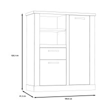Highboard >DURO< 2 Türen, Pinie Weiss / Eiche Antik Dekor - 109,8x128,3x41,3cm (BxHxT)