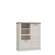 Highboard >DURO< 2 Türen, Pinie Weiss / Eiche Antik Dekor - 109,8x128,3x41,3cm (BxHxT)