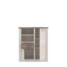 Highboard >DURO< 2 Türen, Pinie Weiss / Eiche Antik Dekor - 109,8x128,3x41,3cm (BxHxT)