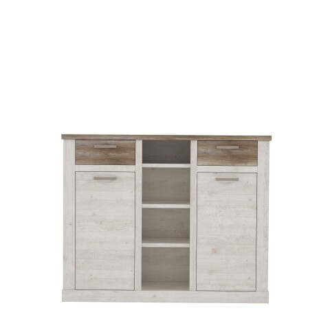 Highboard >DURO< 2 Türen, Pinie Weiss / Eiche Antik Dekor - 159,6x128,3x41,3cm (BxHxT)