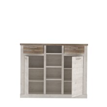 Highboard >DURO< 2 Türen, Pinie Weiss / Eiche Antik Dekor - 159,6x128,3x41,3cm (BxHxT)