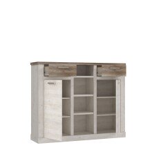 Highboard >DURO< 2 Türen, Pinie Weiss / Eiche Antik Dekor - 159,6x128,3x41,3cm (BxHxT)