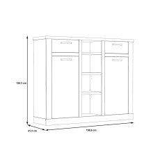 Highboard >DURO< 2 Türen, Pinie Weiss / Eiche Antik Dekor - 159,6x128,3x41,3cm (BxHxT)