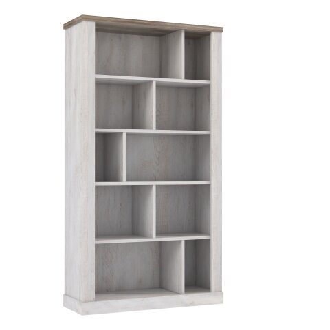 Bücherregal >DURO< 10 Fächer, Pinie Weiss / Eiche Antik Dekor - 114,4x212x41,3cm (BxHxT)