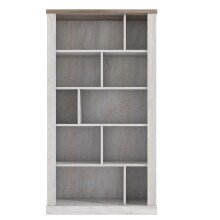 Bücherregal >DURO< 10 Fächer, Pinie Weiss / Eiche Antik Dekor - 114,4x212x41,3cm (BxHxT)