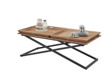 Couchtisch >Allround< 2 Tabletts, Akazie massiv / Metall schwarz- 122x46x61 (BxHxT)