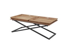 Couchtisch >Allround< 2 Tabletts, Akazie massiv / Metall schwarz- 122x46x61 (BxHxT)