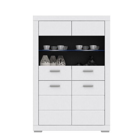 Highboard >SNOW< 4 Türen, 2 verglast, in weiß - 116x176x41,4cm (BxHxT)