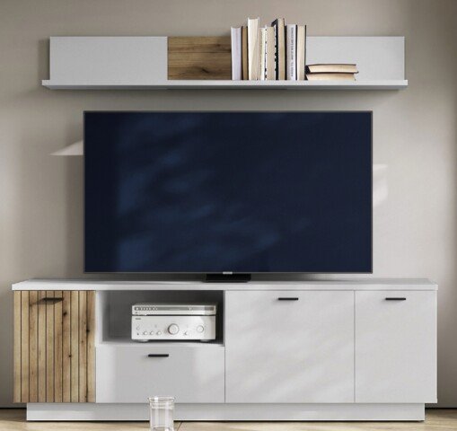 Wohnwand >Alverno< (2-teilig) Asche / Evoke Eiche - 180x165x40 (BxHxT)