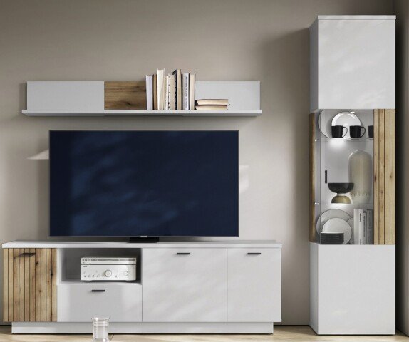 Wohnwand >Alverno< (3-teilig) Asche / Evoke Eiche - 232x208x40 BxHxT