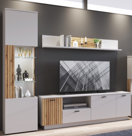 Wohnwand >Alverno< (3-teilig) Asche / Evoke Eiche - 232x208x40 BxHxT