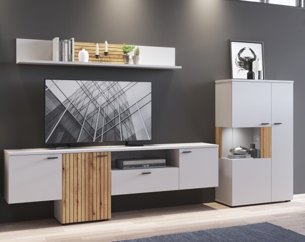 Wohnwand >Alverno< (3-teilig) Asche / Evoke Eiche - 290x165x40 BxHxT