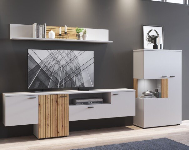 Wohnwand >Alverno< (3-teilig) Asche / Evoke Eiche - 290x165x40 BxHxT