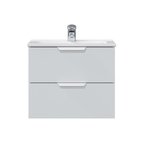 Waschbeckenunterschrank >ONE< 2 Schübe, Softclose, Weiß Hochglanz  - 60x50x45 (BxHxT)