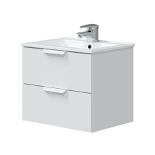 Waschbeckenunterschrank >ONE< 2 Schübe, Softclose, Weiß Hochglanz  - 60x50x45 (BxHxT)