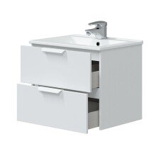 Waschbeckenunterschrank >ONE< 2 Schübe, Softclose, Weiß Hochglanz  - 60x50x45 (BxHxT)