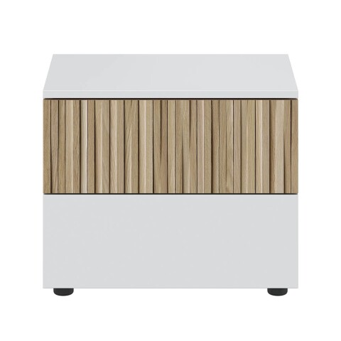 Nachttisch >NOITE< 2 Schübe, Artik Weiß / Naturholz Dekor - 50x41,5x34 (BxHxT)