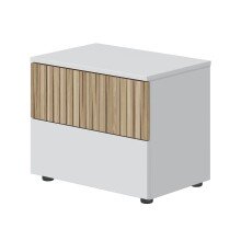 Nachttisch >NOITE< 2 Schübe, Artik Weiß / Naturholz Dekor - 50x41,5x34 (BxHxT)