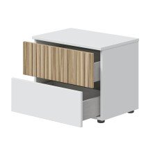 Nachttisch >NOITE< 2 Schübe, Artik Weiß / Naturholz Dekor - 50x41,5x34 (BxHxT)