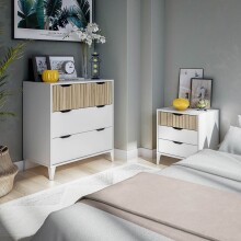 Kommode >NOITE< 3 Schübe, Artik Weiß / Naturholz Dekor - 70,5x76x40 (BxHxT)