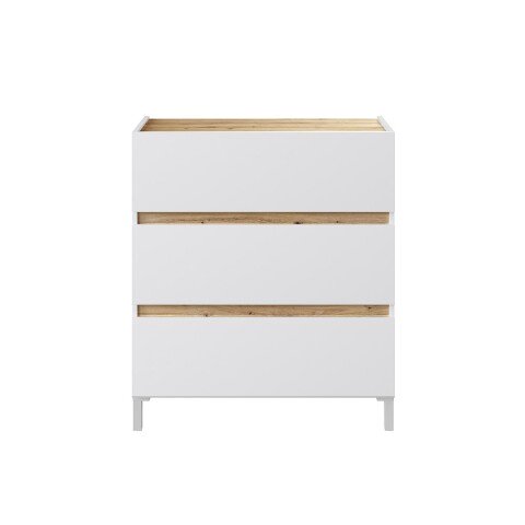 Kommode >TEMPUS< 3 Schübe, Artik Weiß / Nodi Eiche Dekor - 79x90x41 (BxHxT)
