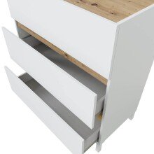Kommode >TEMPUS< 3 Schübe, Artik Weiß / Nodi Eiche Dekor - 79x90x41 (BxHxT)